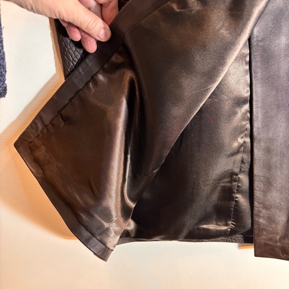ASOS Sz 0 Brown Leather Wrap Midi Skirt Smooth and Patterned Lined Belted NWOT - Picture 4 of 11